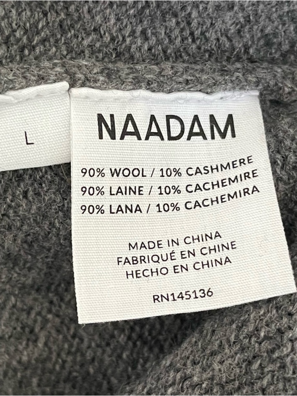 NAADAM Men's Merino Wool Cashmere Cashmino Rollneck Sweater, Granite Gray, Large - Picture 5 of 7